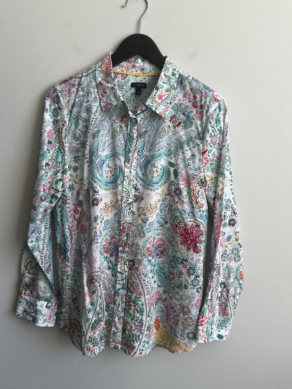 Talbots Top Large 100% Cotton Paisley Button Front Long Sleeve NWOT